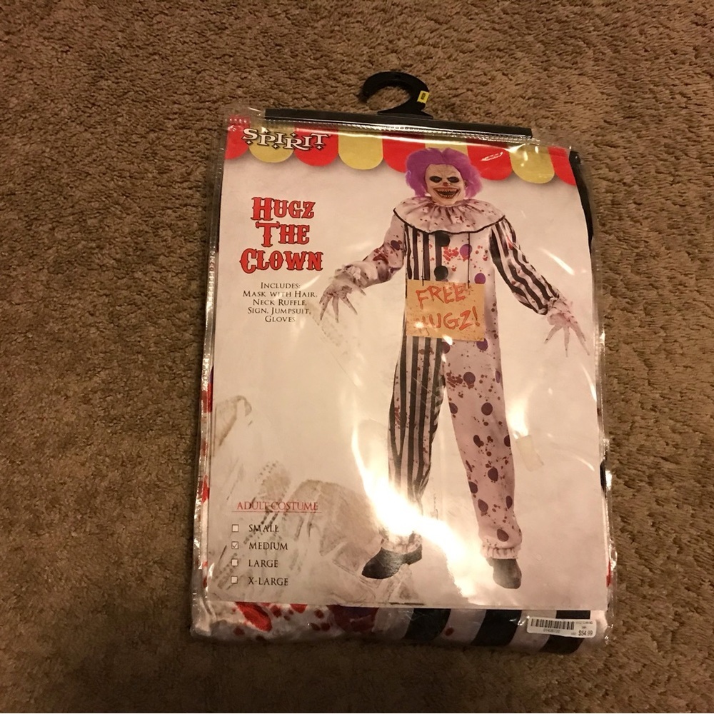 NWT Spirit Halloween Hugz The Clown Costume Adult Medium